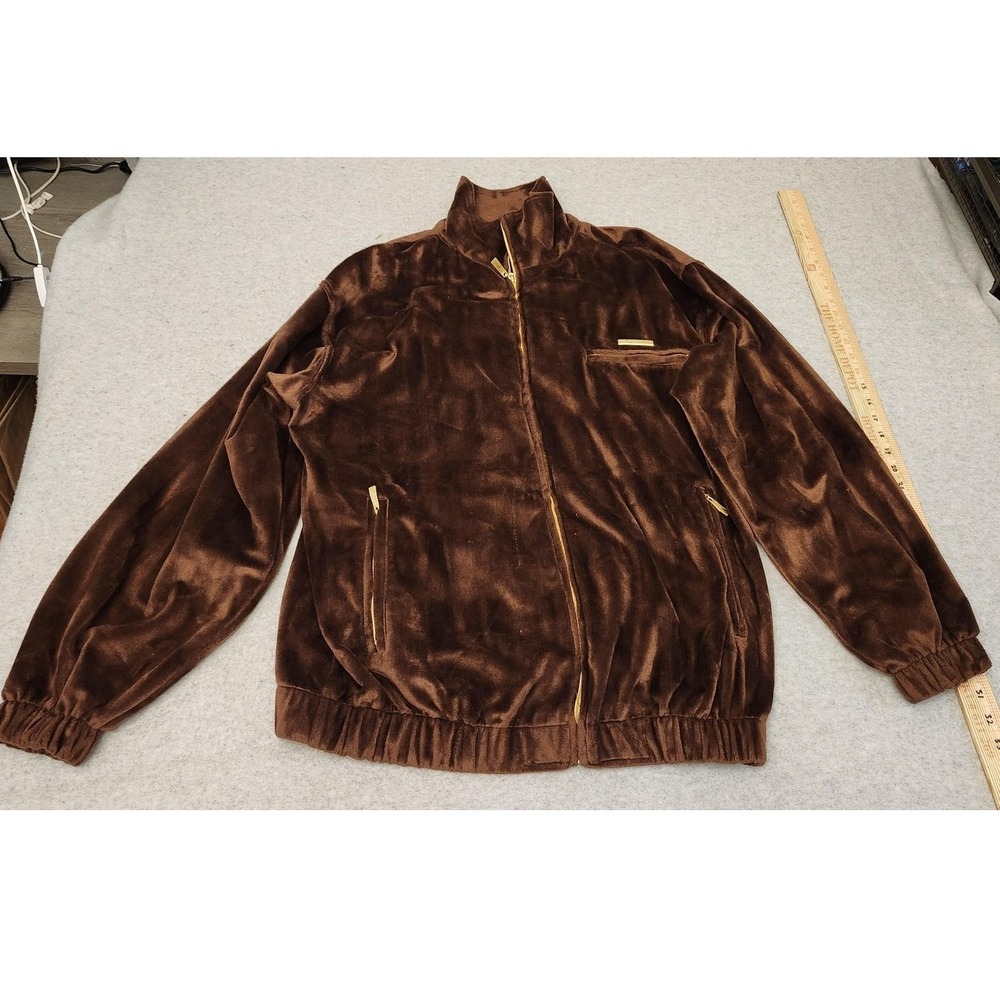 Leeman Jacket‎ Mens Medium Brown Velour Zip Front Track Warm Up Retro Korea